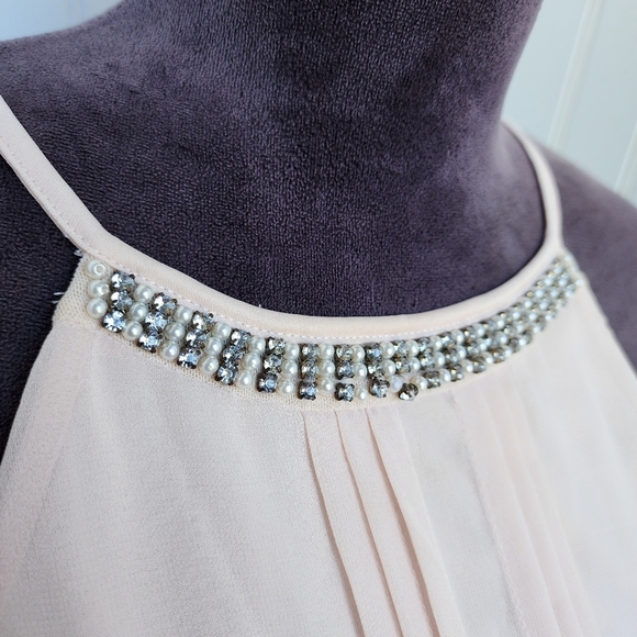 Express Womens Beaded Collar Tank Blush Pink Elastic Hem Back Neck Keyhole Sz M - Picture 4 of 12